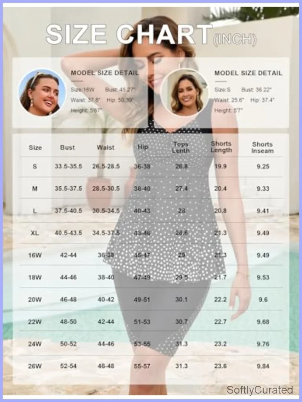 Plus Size Tankini Set with Tummy Control High Waist Swim Trunks